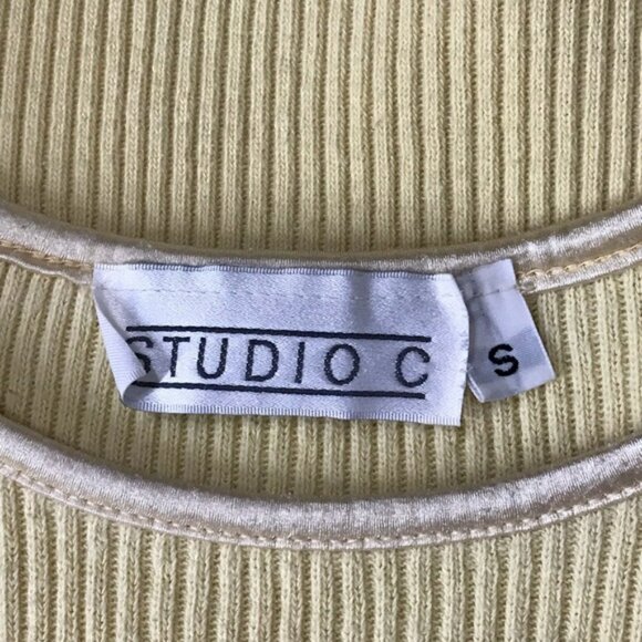 Studio C Yellow Ribbed Sweater Blouse Size Small 4 - 6 100% CottonStretch - Picture 9 of 12